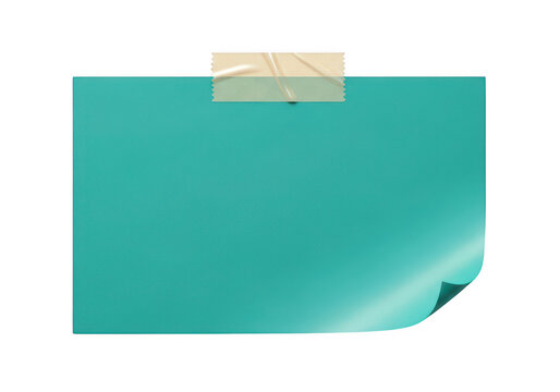 Teal sticky note with adhesive tape isolated on a transparent background for office productivity