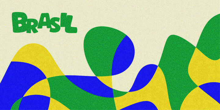 Abstract Organic Shape Background Design in Brazilian Flag Colors with Typography