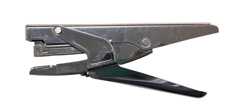 Metal plier stapler on transparent background