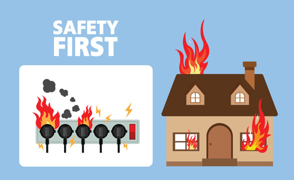 Power plug is full,Electrical Fire Safety Awareness Illustration,Vector design