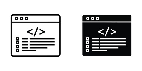 Web development code editor window set featuring programming syntax symbols and scripting language interface © JakirStock