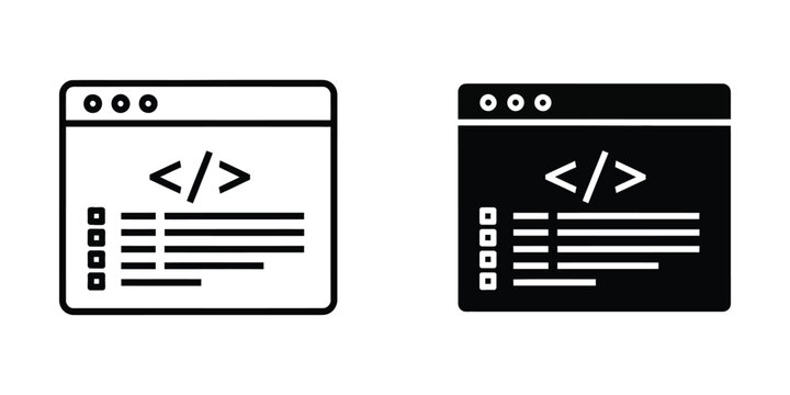Web development code editor window set featuring programming syntax symbols and scripting language interface