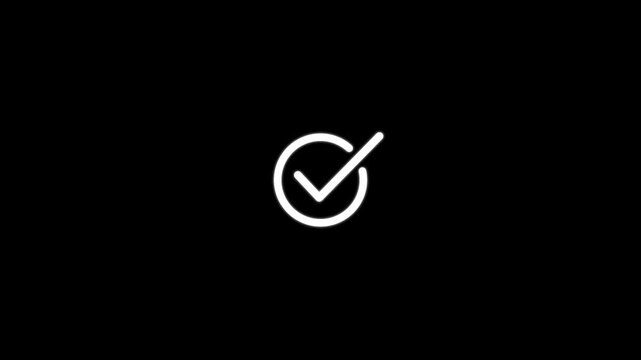 White check mark in circle icon animation with black background.