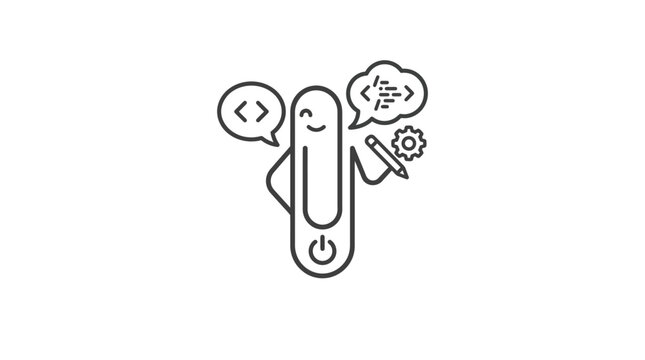 A cute cartoon character representing software development and technical programming.