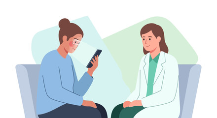 Fototapeta premium Patient consulting doctor about digital wellness and screen time addiction