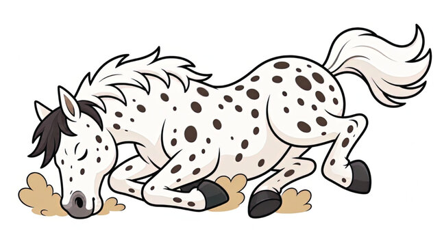 Spotted Horse Sleeping on Ground.