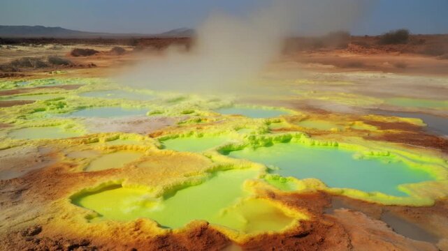 Vibrant Hydrothermal Sulfur Pools in Danakil Desert Ethiopia