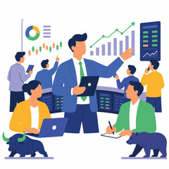 Naklejka premium Professional business team analyzing financial stock market data and growth charts.