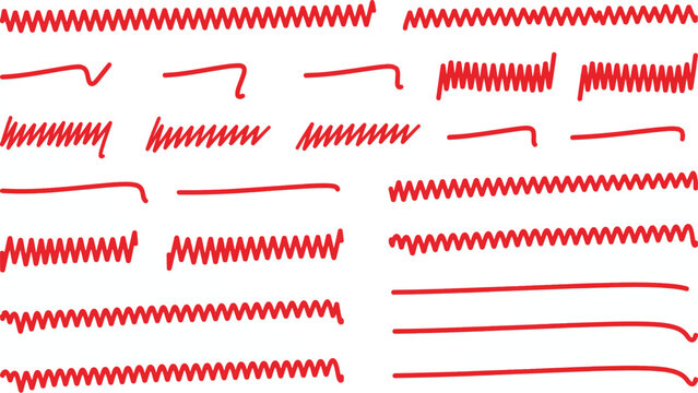 Collection of red wavy lines and scribbles on white background