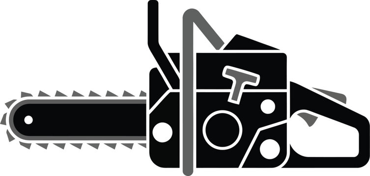 Chain saw cutting tree stump vector icon
