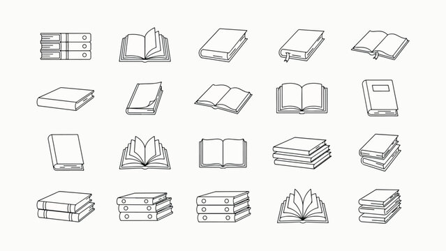 Collection of various book illustrations in line art style