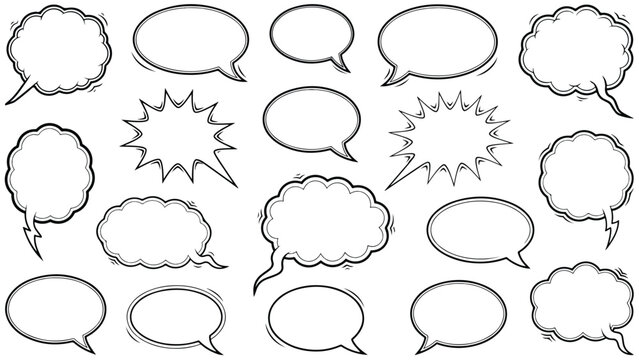 Collection of various comic book speech bubbles and thought clouds for dialogue