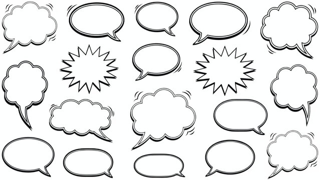 Collection of various comic speech bubbles in different shapes and styles for dialogue and text