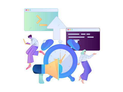 Programming teaching development flat character vector concept operation hand drawn illustration
