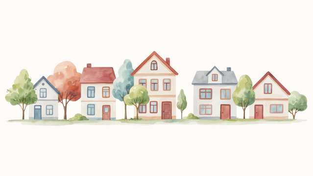 colorful houses and trees on a white background