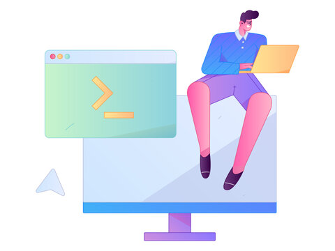 Programming teaching development flat character vector concept operation hand drawn illustration
