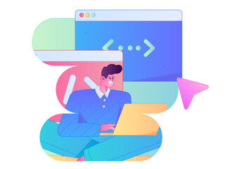 Obraz premium Programming teaching development flat character vector concept operation hand drawn illustration 