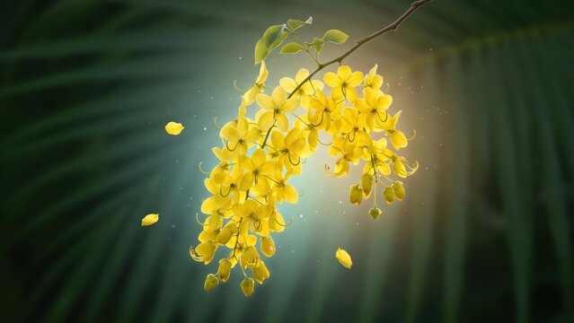 Konna Flower Golden Bloom &ndash; Traditional Kerala Festival Botanical Background