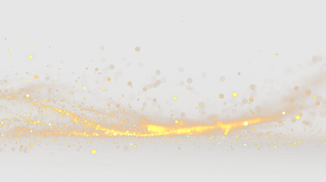 Swirls of gold and silver particles flow across a bright background in a dynamic and lively scene