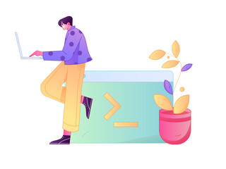 Obraz premium Programming teaching development flat character vector concept operation hand drawn illustration 