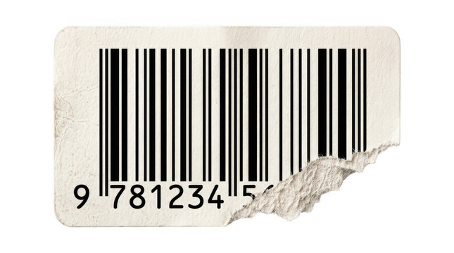 Torn barcode sticker with numbers on transparent background