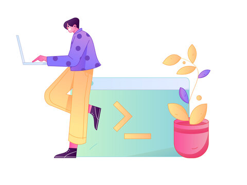 Programming teaching development flat character vector concept operation hand drawn illustration
