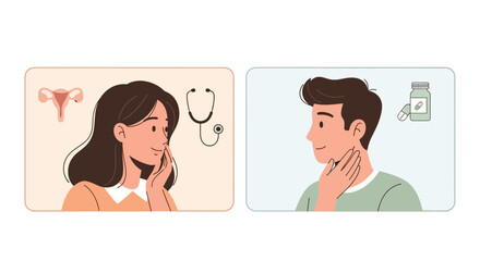 Fototapeta premium Doctor consultation for women's health and male throat issues, telemedicine concept