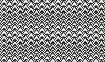 Japanese Seigaiha Wave Pattern Background, Traditional Monochrome Fish Scale Geometric Texture, Elegant Minimalist Black and White Line Ornament Vector Illustration for Corporate Wallpaper Design © Lienjo
