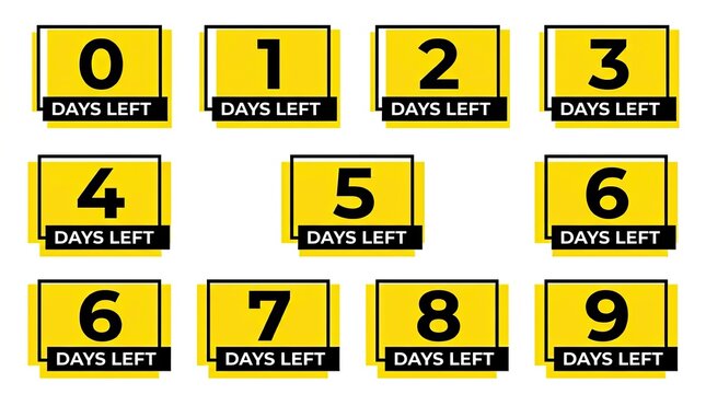 Countdown timer graphics with numbers 0 to 9 days left