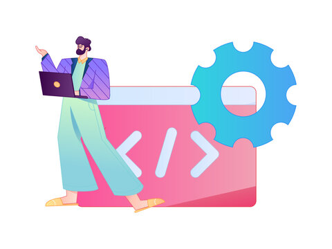 Programming teaching development flat character vector concept operation hand drawn illustration
