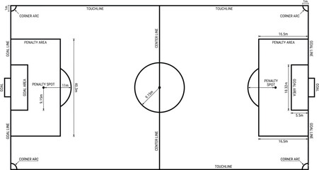 Top View Soccer Football Field Blueprint Vector Illustration   Complete Pitch Layout with Accurate Field Markings © Sheikh