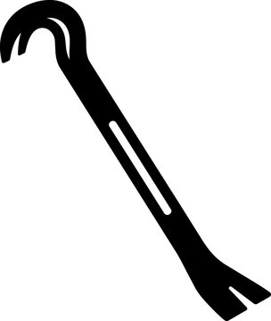Black silhouette icon of a crowbar nail puller construction pry bar, isolated on white background. Minimal vector style hardware tool illustration.