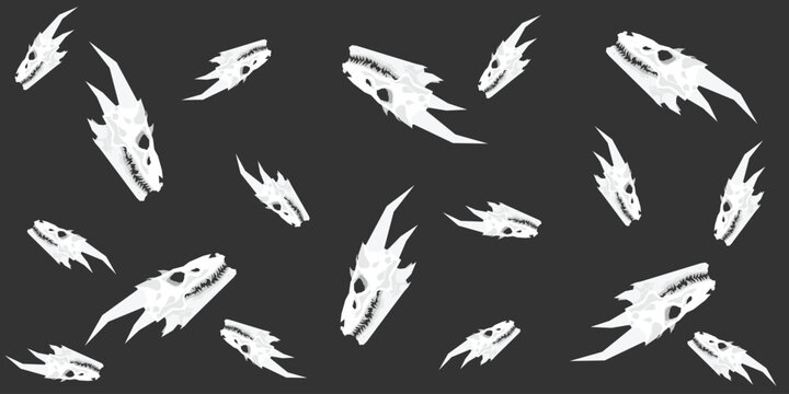 White dragon head bone background design. Skull dragon head icon pattern