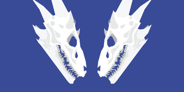 White dragon head bone background design. Skull dragon head icon pattern