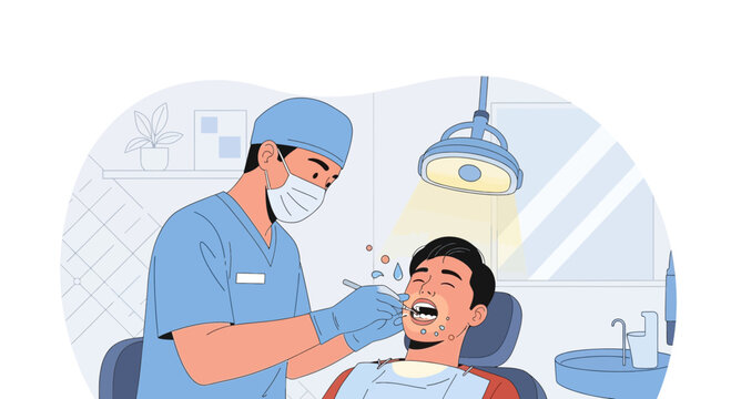 Dentist examining patient's teeth in modern clinic, illustration