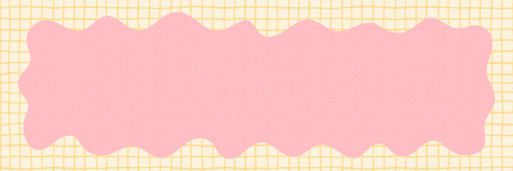 Funky groovy border with abstract wavy shape on seamless background in pastel pink and beige colors. Textured frame template for banners, cards and scrapbook designs © ✦ Bizarre Factory ✦