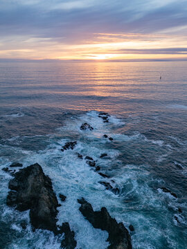 Ocean Sunset with Crashing Waves