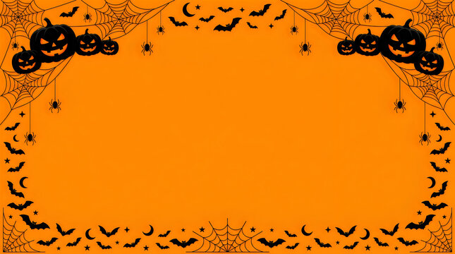 Halloween border with jack o' lanterns spiders and bats