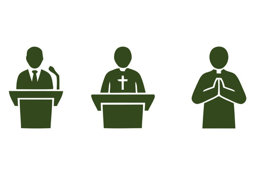 Silhouette style icons of religious figures and speakers on white background