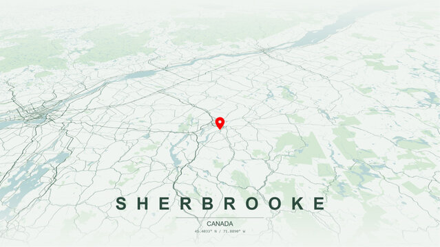 Modern minimalist vector map of Sherbrooke, Quebec, Canada. High-quality scalable illustration of Sherbrooke city grid, Magog and Saint-Francois riverfront loops for posters design.