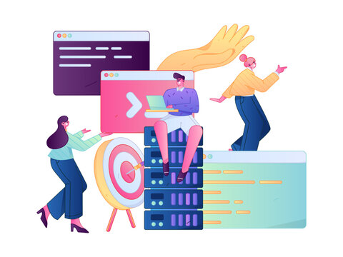 Programming teaching development flat character vector concept operation hand drawn illustration
