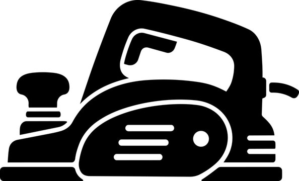 Black silhouette icon of an electric planer woodworking tool, isolated on white background. Minimal vector style carpentry and construction illustration.