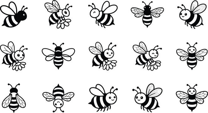 Cute Cartoon Bumble Bee Characters Set for Kids Design