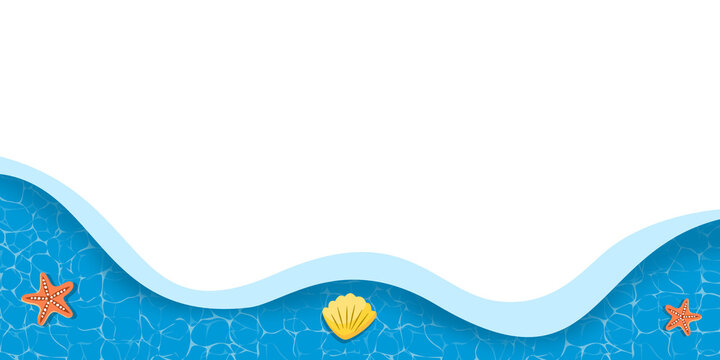 Blue sea wave border with swimming lifebuoy for summer theme