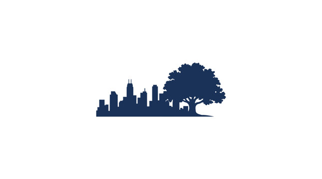 Chicago Skyline and Tree Silhouette Vector