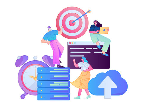 Programming teaching development flat character vector concept operation hand drawn illustration
