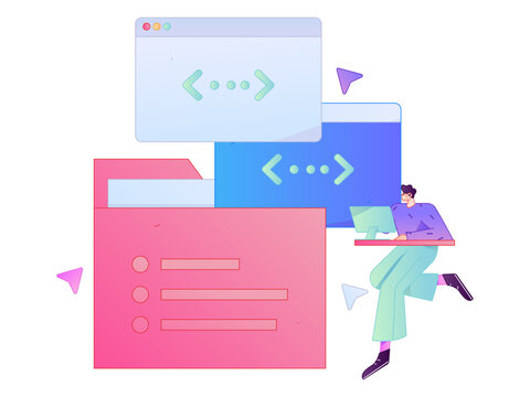 Programming teaching development flat character vector concept operation hand drawn illustration
