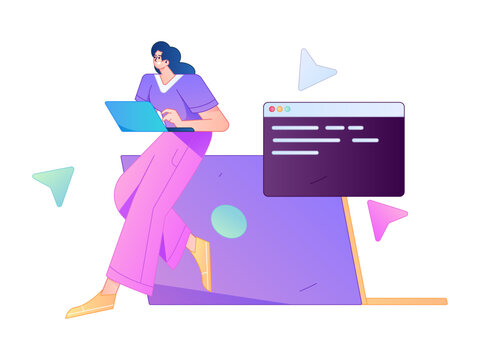 Programming teaching development flat character vector concept operation hand drawn illustration
