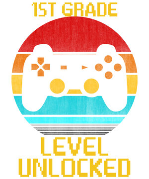 First Grade Level Unlocked Vintage Video Game Back to School Gamer Illustration