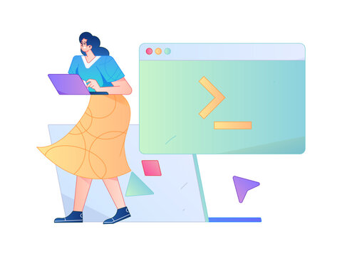 Programming teaching development flat character vector concept operation hand drawn illustration
